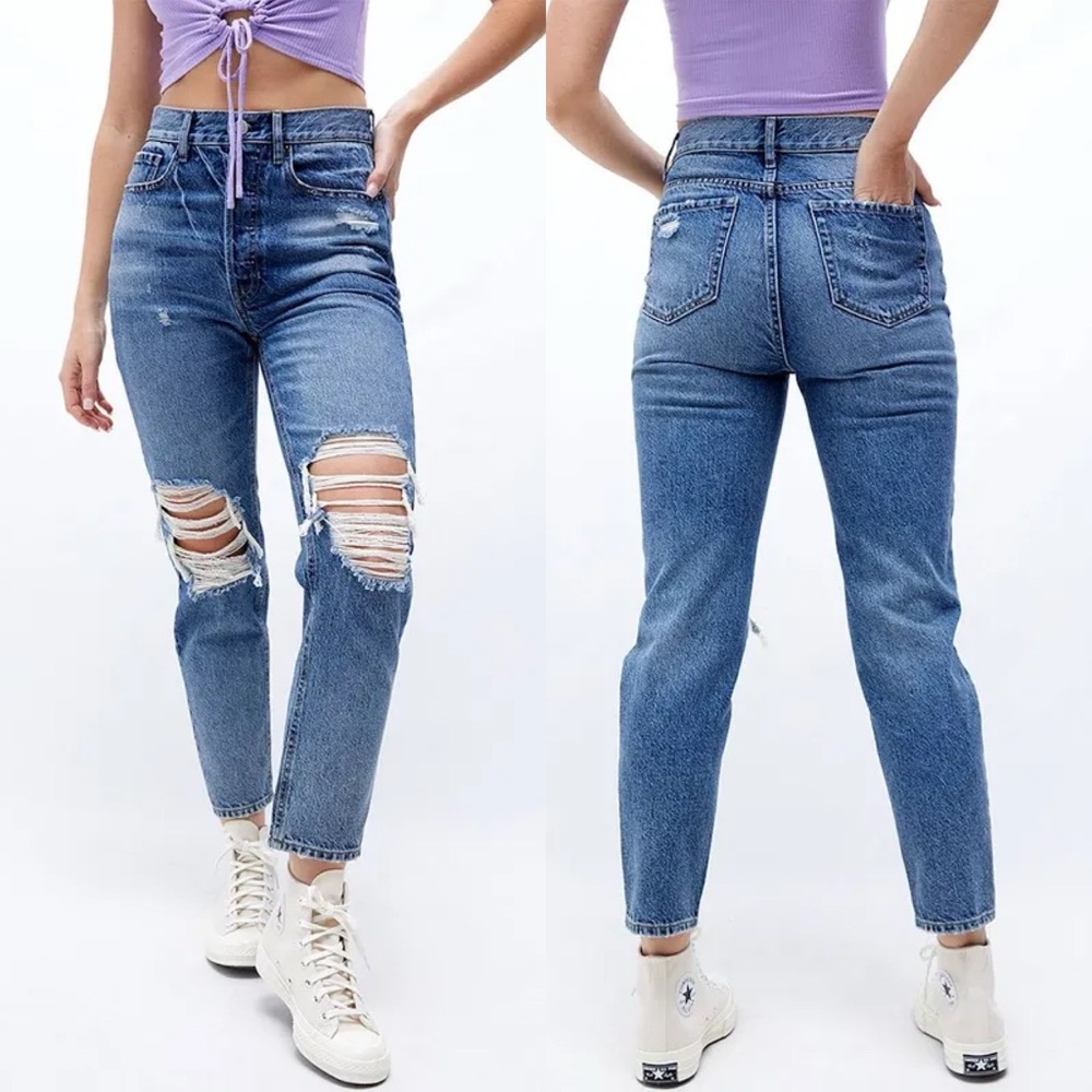 Pacsun Eco Medium Blue Distressed Ultra High Waisted Slim Fit Jeans Size 26